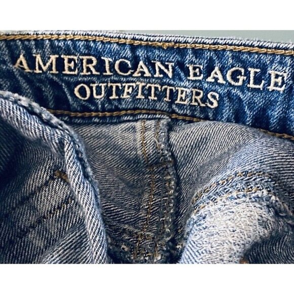 American Eagle Womens 8 Micro Mini Denim Skirt Distressed Button Fly Pockets Y2K - Picture 4 of 6